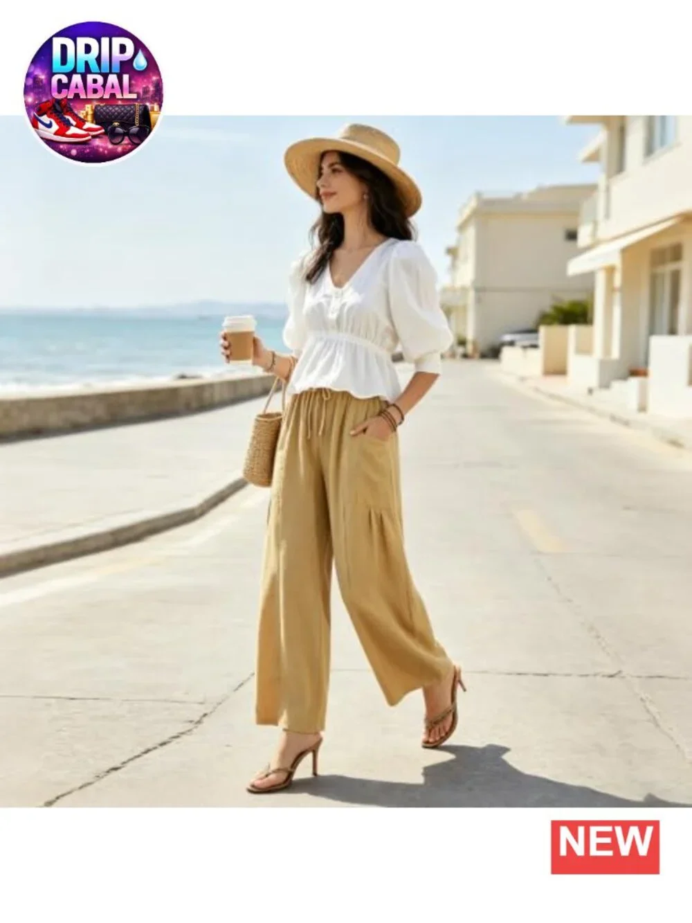 Wide Leg Cropped Pants Drawstring Casual Palazzo Lounge Trousers with Pockets
